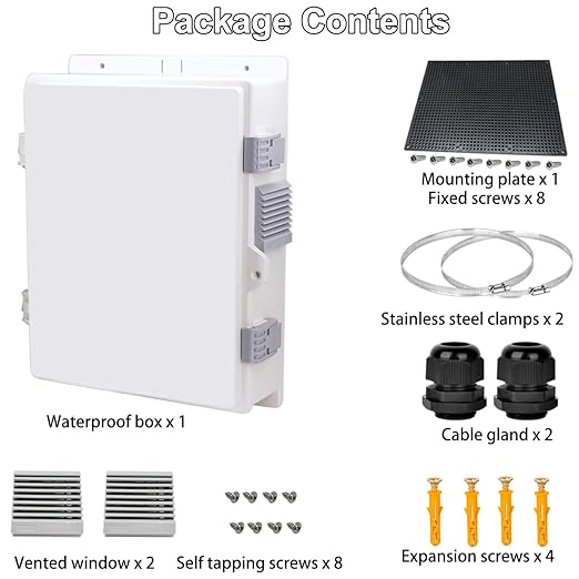 Outdoor Electrical Junction Box, Ventilation and Heat Dissipation ABS Plastic Project Enclosure with Internal Mounting Panel 13"x 9.2"x 3.7"