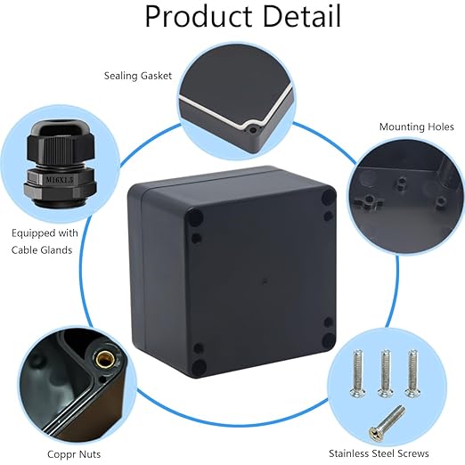 2 Packs Junction Box IP65 Waterproof ABS Plastic Electrical Project Case Power Junction Boxes, Project Box with 8 PCS M16 Cable Glands 3.27x3.19x2.2inch (83 x 81 x 56 mm)