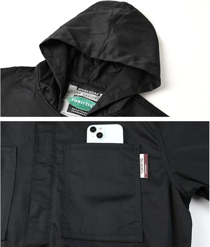 Men's Long Sleeve Zip-Front Coverall Lightweight Work Coveralls Mechanic Overall Jumpsuit with Hood