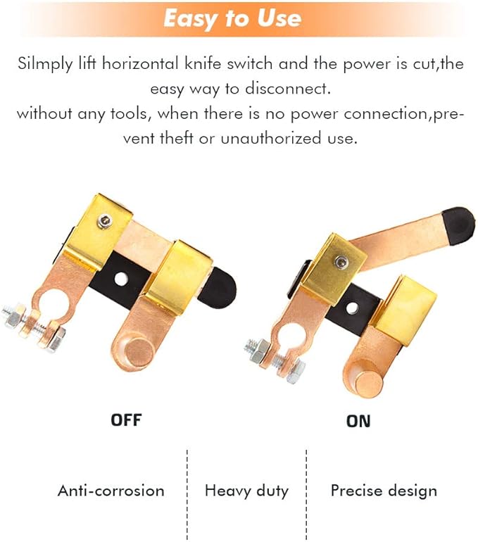 2PCS Top Post Negative Battery Disconnect Switch 12V / 24V 250/750 Amps Knife Blade Isolator Power Cutoff Switch for Marine Car Boat RV ATV
