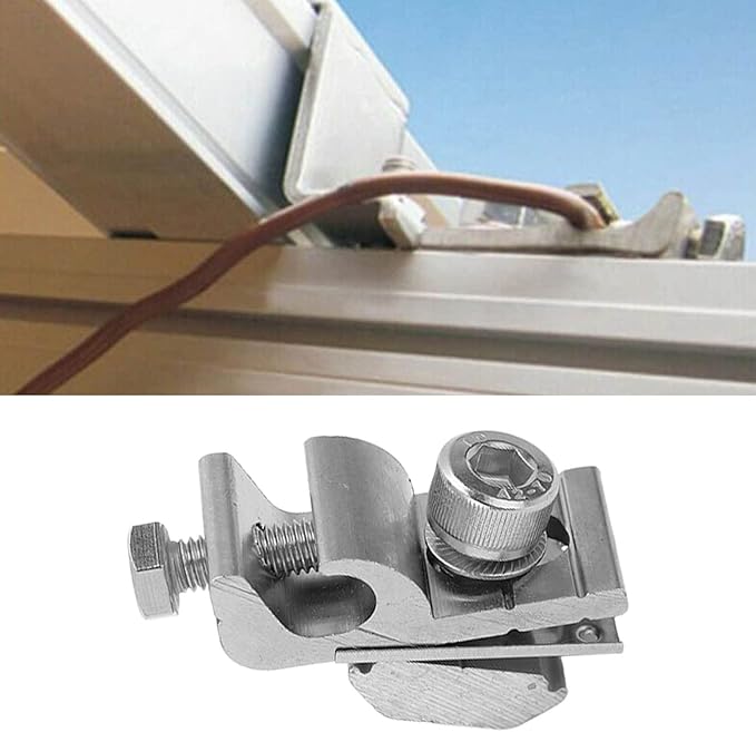 Solar System Grounding Clips, Pack of 10 Solar Panel Mounting System Grounding Clip Lug Bracket Clamps Set Solar Panel Photovoltaic Support Parts for Bare Wire and Pipe