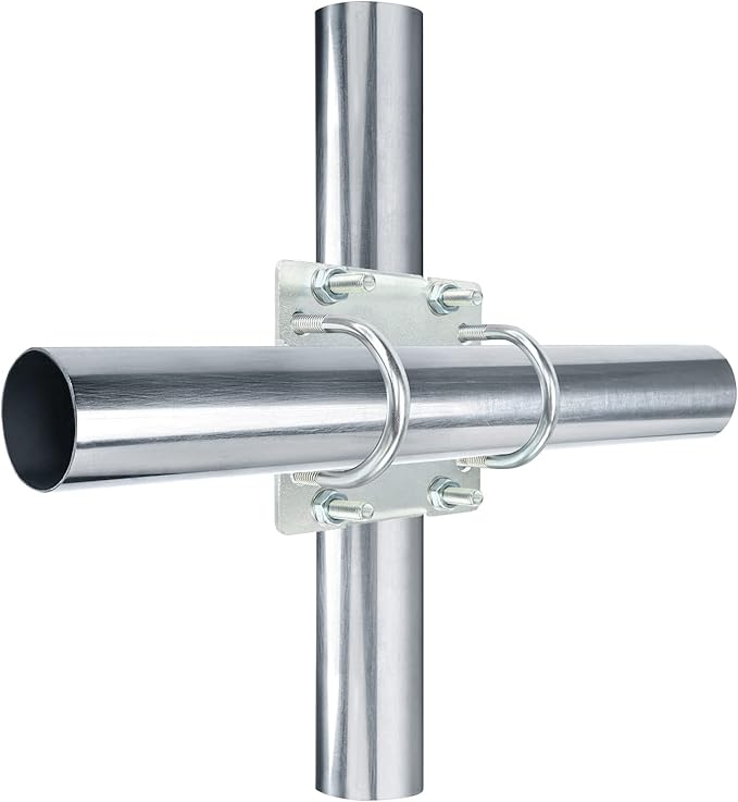 Antenna Mast Clamp Cross-Over Bracket Kit with U Bolts for 1"-2" OD Poles, Heavy Duty Mounting Hardware for MINO Yagi TV Antennas, Security Camera, Weather Station
