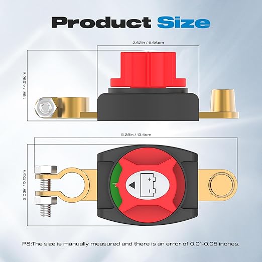 Top Post Battery Disconnect Switch 275A Heavy Duty On/Off Battery Power Cut Off Switch 12V-48V for Automotive, RV, Marine, Truck, Boat(2025 New)