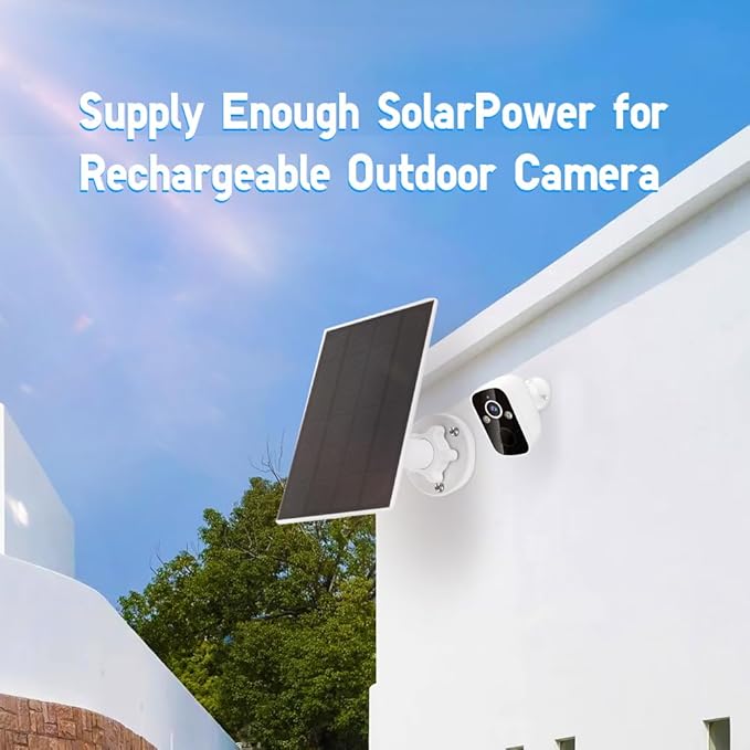 5W Solar Panel, IP 65 Waterproof 5V Micro USB Port for Security Cameras Wireless Outdoor, Compatible with Rechargeable Battery Security Camera