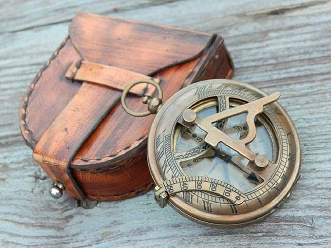 Compass Gift for Mom/Dad, Antique Nautical Directional Magnetic Sundial Pocket Compass Gifts for Women/Men with Leather Case or Wooden Box, Baptism 2026 Communion Christian Luxury Gift, Anniversary