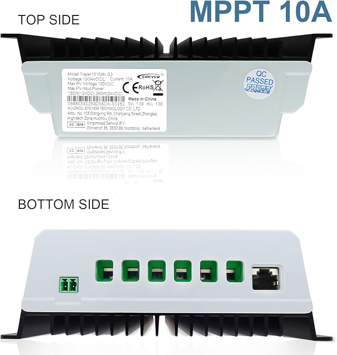 EPEVER MPPT Solar Charge Controller 10A 12V 24V Auto, Max PV 100V Solar Panel 130W/260W Charger Regulator Common Negative Ground for Gel AGM Flooded Sealed LiFePO4 Battery