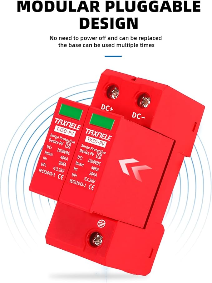 Surge Protective Arrester Device Rail Installation 2P DC SPD 1000V 600V Photovoltaic Lightning Protector House Surge Protective Low-Voltage Arrester Device 40KA (DC 800V)