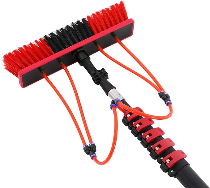 23.62ft Water Fed Pole Kit, Solar Panel Cleaning Brush with Telescopic Aluminum Pole, 180° Rotatable Window Cleaner System for Glass, Roof & Outdoor Surfaces
