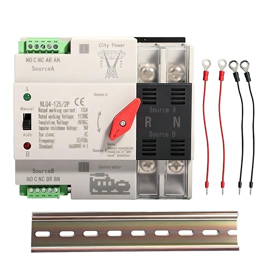 Mini ATS Automatic Transfer Switch Dual Power Changeover Switch 100A 110V Generator Electrical Selector Switches DIN Rail Mount 2P/3P Circuit Breaker Toggle Controller