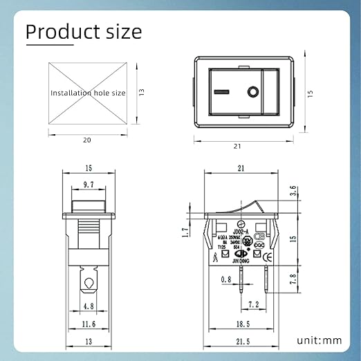 JD 2pcs KCD1 Power Switch 6A 125V/250V AC Boat Rocker Switch ON/Off Switch 2Pins 2Position Toggle Switch with UL Certificate