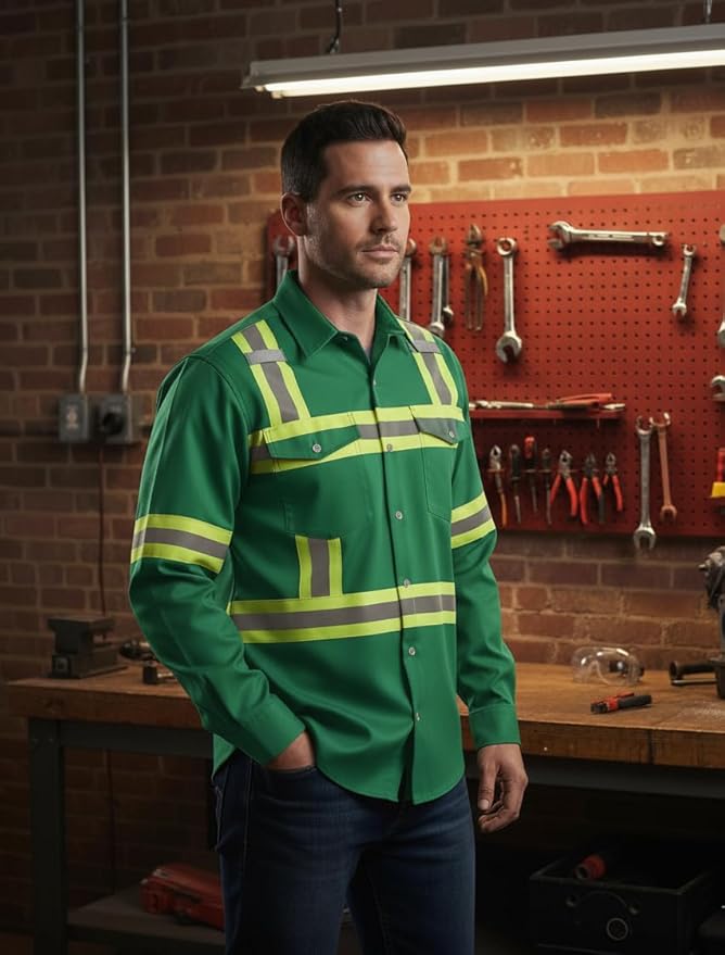 Flame Resistant High Visibility Hi Vis FR Shirt - 100% C - 7 oz