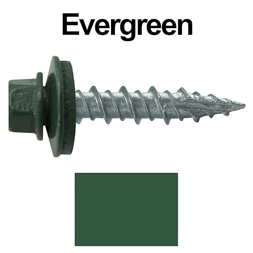 10 x 1 Evergreen Metal Roofing Screws - Hex Washer Head- Self-Starting/Tapping - EPDM Washer. 1 Bag - 250 Screws