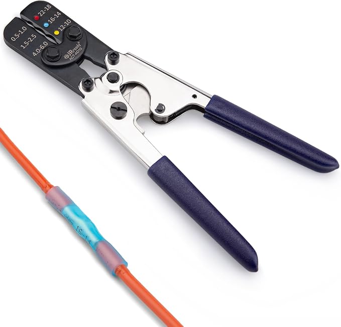 JRready ACT-AD10 Ratcheting Crimping Tool, 22–10 AWG Wire Crimper for Heat Shrink Butt Connectors & Insulated Terminals, Oval Crimp Die, Full-Cycle Ratchet for Marine/Automotive/RV Wiring
