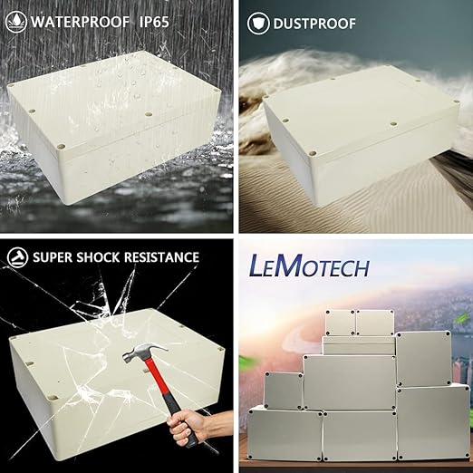 LeMotech Waterproof Dustproof IP65 ABS Plastic Junction Box Universal Electric Project Enclosure Pale Gray 12.6 x 9.45 x 4.33 inch (320 x 240 x 110 mm)