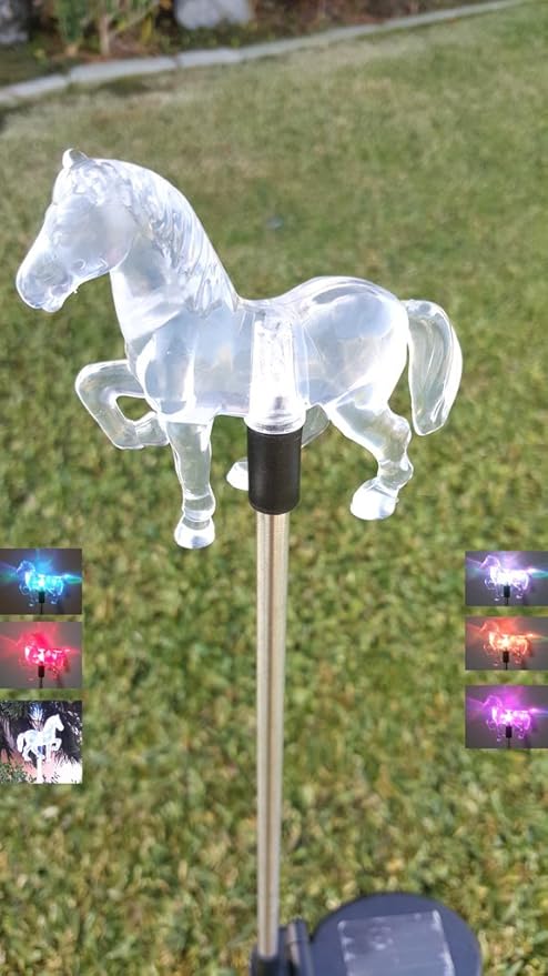 Set of 2 Clear Acrylic Horse Solar Yard Stick Color Change Lights