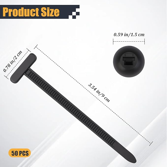 50 PCS Nylon Universal Cable Tie Buckle, Push Mount Cable Zip Ties, Heavy Duty Self-Locking Zip Ties Holder, UV Resistant Black Multipurpose Tie Fasteners for Car, Home & Industrial Use