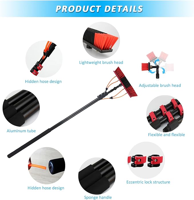 Telescopic Water Fed Window Cleaning Pole with Adjustable Brush Head Extendable Window Cleaner Tool Solar Panel Cleaning Brush and Pole Kit Window Cleaning Equipment, 6m-55cm