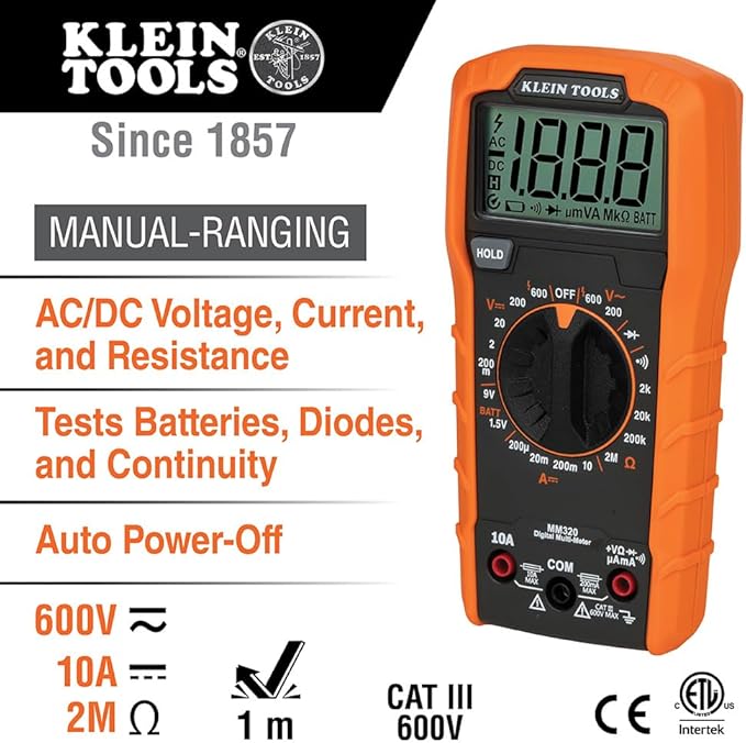 Klein Tools 69149P Electrical Test Kit with Digital Multimeter, Non-Contact Voltage Tester and Electrical Outlet Tester, Leads and Batteries
