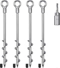 4 Pack Tent Stakes, 12 Inch Heavy Duty Ground Anchors, Fully Welded Spiral Earth Anchors for Camping Tents, Trampolines, Sheds, Swing Sets, Securing Animals