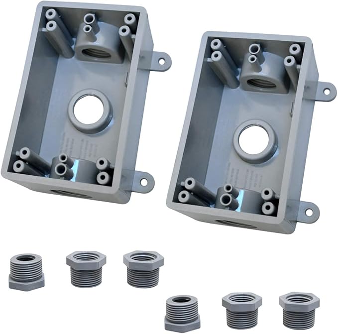 Single-Gang Electrical Box, Suitable 1/2-Inch or 3/4-Inch Electrical Conduit Weatherproof Outdoor Switch/Outlet Box, UL Listed，Plastic Junction Box Outlet（2PCS）