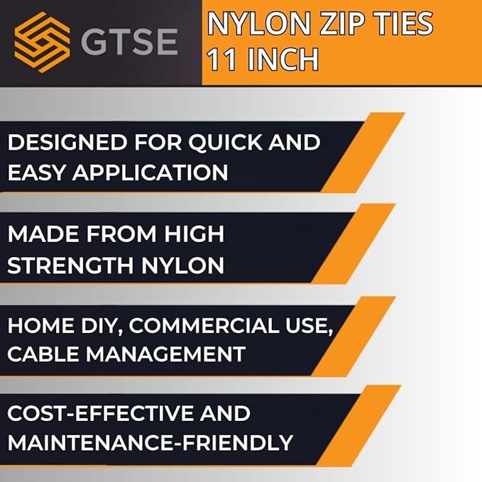 GTSE 11 Inch White/Clear Zip Ties, 100 Pack, 40lb Strength, UV Resistant Long Nylon Cable Ties, Self-Locking 11" Tie Wraps