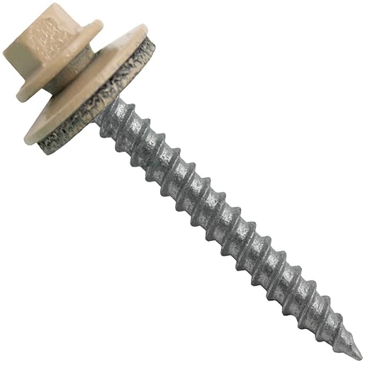 Metal Roofing Screws: (250) 12 x 2 TAN Hex Sheet Metal Roof Screw. Sharp Point Metal to Wood siding Screws. 5/8" EPDM Washer