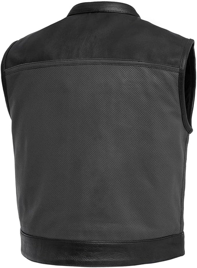 First Mfg Co Lowrider Mens Motorcycle Biker Riding Armor Club Style Black Leather, Twill, Moto Mesh, Perforated Vest