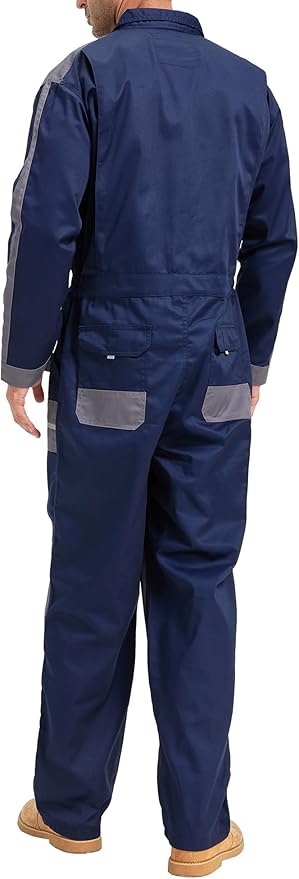 Men's Work Coveralls Multi Pockets Garage Work Jumpsuit Zip Coverall One Piece Workwear Mechanic Overalls