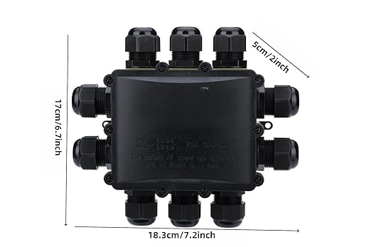 IP68 Waterproof Junction Box Outdoor 10Way 10 Cable M25 Gland Wire Connector, Extension Electrical Cable Protector for Diameter Cable Ø4-14mm Black 1Pack