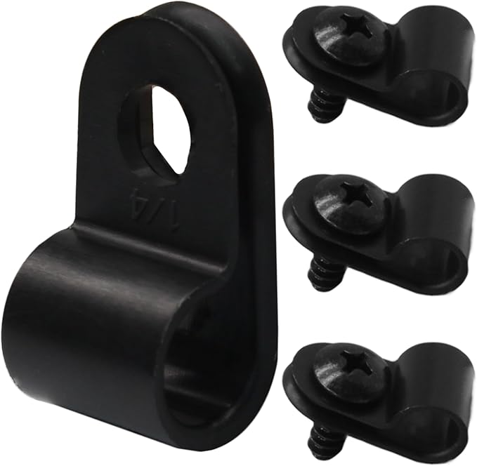 60 Pcs R-Type Cable Clip Wire Clamp, 1/4 Inch Nylon Cable Clamp Rope Light Mounting Clips Wire Fasten with 60 Screws for Wire Management and Cable Management