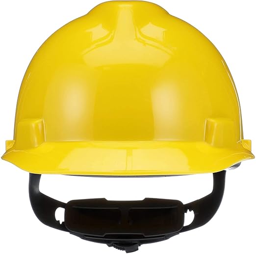 MSA 475360 V-Gard Cap Style Safety Hard Hat With Fas-Trac III Ratchet Suspension | Polyethylene Shell, Superior Impact Protection, Self Adjusting Crown-Straps - Standard Size in Yellow