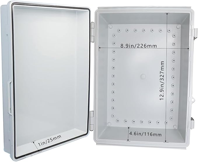 Waterproof Outdoor Electrical Box Junction Box Weatherproof IP67 ABS Plastic Enclosure Switch Router Project Box with Mounting Plate with Wall Bracket 2 Cable Glands Grey 13.78" x 9.85" x 5.92"