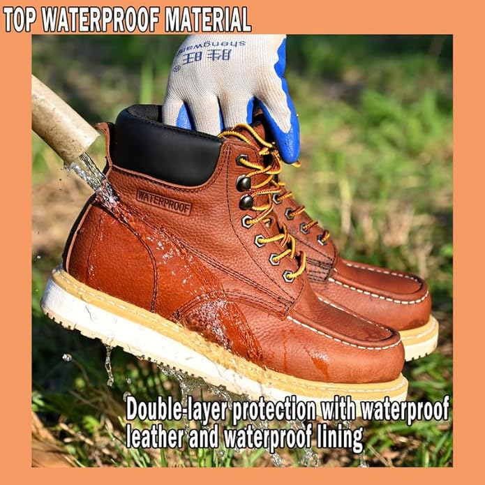 Work Boots for Men, 6" Soft Toe Wedge Sole Waterproof Safety Boots, Comfortable Construction Work Safety Shoes