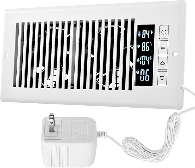 Smart Register Booster Fan 4” x 10” with Thermostat Control Intelligent Heating Cooling Trigger, 10 Fan Speed Adjustable AC Air Vent Fan Booster for Room Wall Floor White