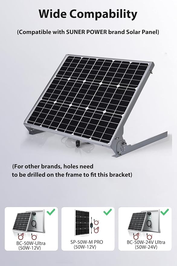 SUNER POWE Adjustable Solar Panel Mount Racks - Folding Mounting Tilt Brackets for Wall, Roof, RV and Off Grid Solar System