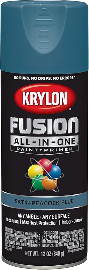 Krylon Fusion All-In-One Adhesive Spray Paint for Indoor/Outdoor Use, 12 oz, Peacock Blue
