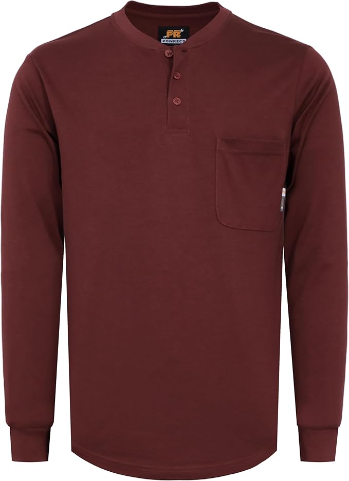 KONRECO FR Shirts for Summer Flame Resistant Shirt 5.5oz Light Weight CAT2 Henley Shirts