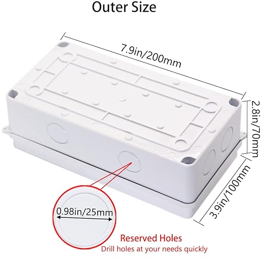 Zulkit Junction Box with Reserved Holes IP65 Waterproof ABS Plastic Electrical Boxes Includes Cable Glands for Outdoor Project, White 7.9 x 3.9 x 2.8 Inch