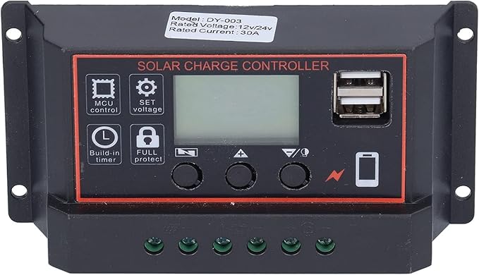 Walfront Smart Controller 3A USB Solar Battery Panel Charging Device Solar Battery Regulator with LCD Display 12V/24V(30A), Solar Controller