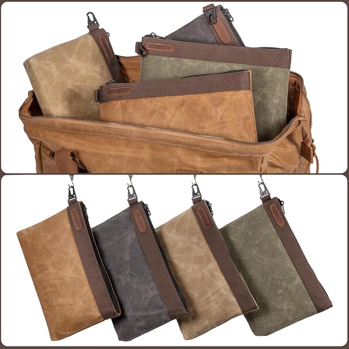 Waxed Canvas Tool Pouches 4 Pack – 11-Inch Heavy-Duty Zipper Tool Bags Set, Waterproof Utility Storage Pouches for Tools, Cables, Gear & Supplies – Rugged Tool Organizer Bags