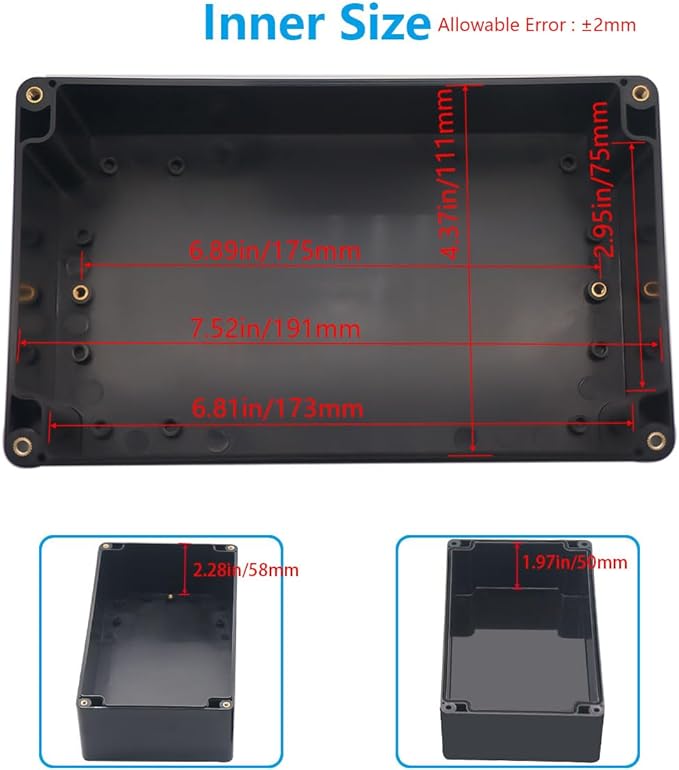 Project Box ABS Black Electrical Boxes IP67 Outdoor Waterproof box Electronic Junction Box Power Enclosure with Cable Glands for DIY Project 7.9 x 4.7 x 4.5 inch (200x120x113mm)