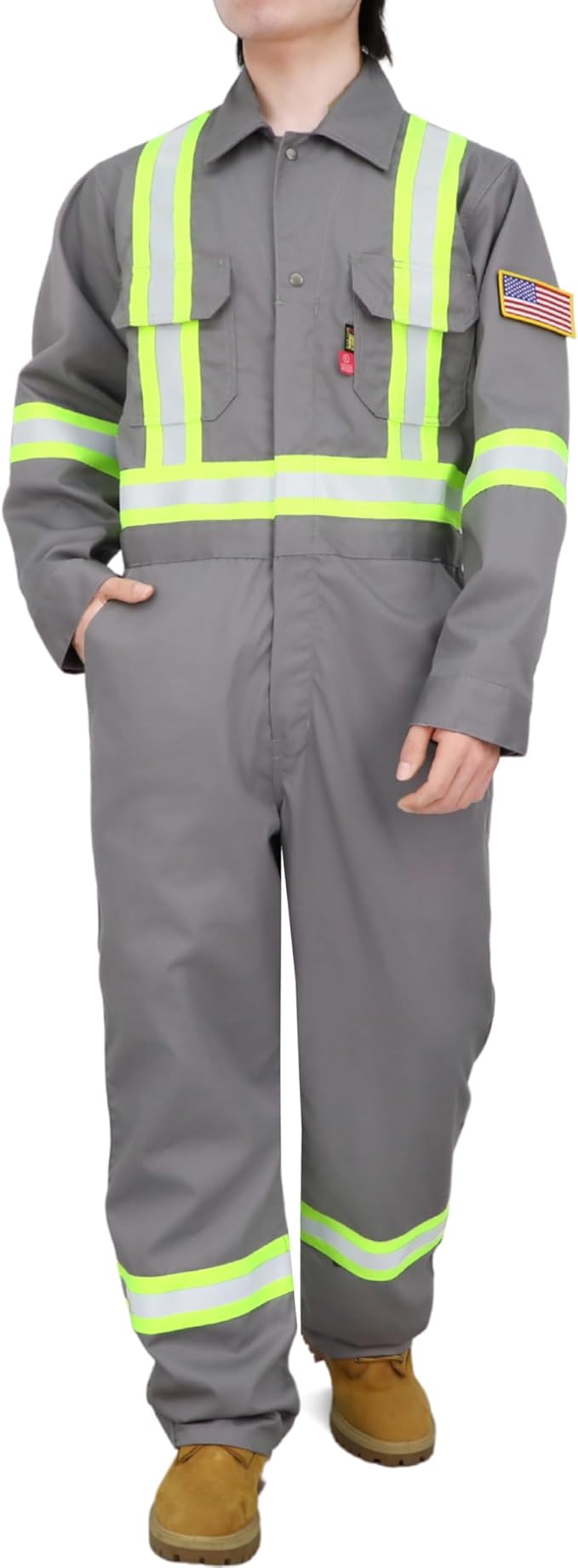 BOCOMAL FR Coveralls Men High Visibility 7.5oz Cotton Twill Flame Resistant Fire Retardant Work Coverall NFPA2112 HRC2