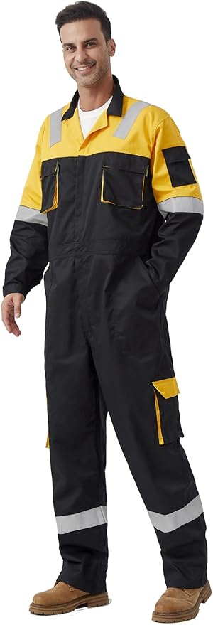 Men's Work Coverall High Visibility Overalls Mechanics Coveralls Workwear Jumpsuit with Multi Pockets