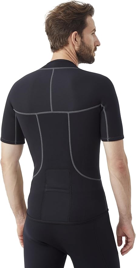 Hevto Men Wetsuit Tops and Vest 3/2mm Neoprene Jacket Surfing Swimming Front Zip Wet Suit for Water Sports