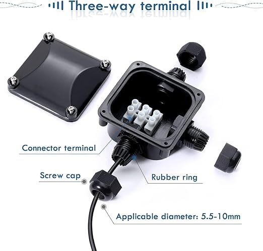 GWHOLE 4Pcs Waterproof IP66 Outdoor Electric Junction Project Box, 3-Way Cable Connectors Outdoor/External Electrical Light Junction Box for 6mm-10.2mm Cables