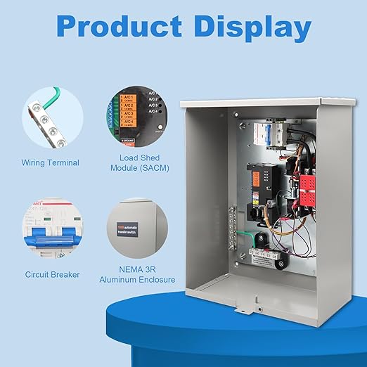 100 Amp Automatic Transfer Switch Single Phase Generator Transfer Switch, Power Management Replacement for Generac RXSW100A3, NEMA 3R Outdoor Rated Aluminum Enclosure for Indoor and Outdoor Use