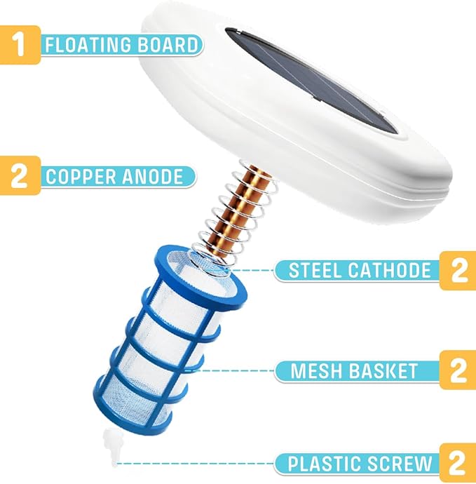 Solar Pool Cleaner, Floating Water Cleaner and Purifier, Copper for Pool 35,000 Gallons, Large Solar Panel & 2 Sets of Fittings, Floating Water Cleaner for Above Ground Pool & Inground Pool