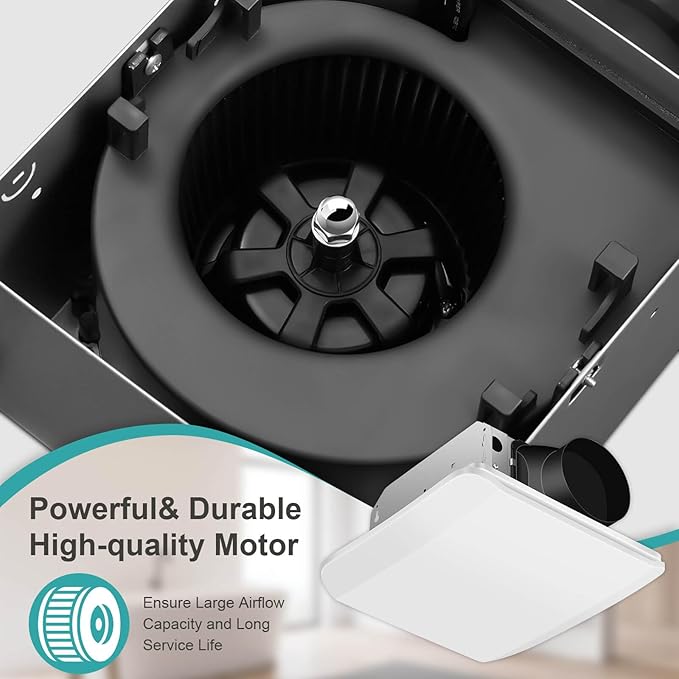 Bathroom Exhaust Fan Ceiling Mount 110CFM, Quiet Ventilation Fan 1.5 Sones with Hidden Grille Cover & Metal Motor, 4-inch Duct Household Extractor, Ideal for Bathroom Remodeling (White)