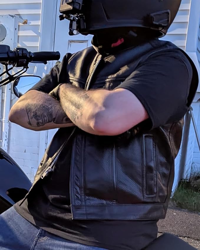 First Mfg Co - Lowside - Mens Motorcycle Biker Riding Canvas, Leather, Twill, Perforated Leather Vest