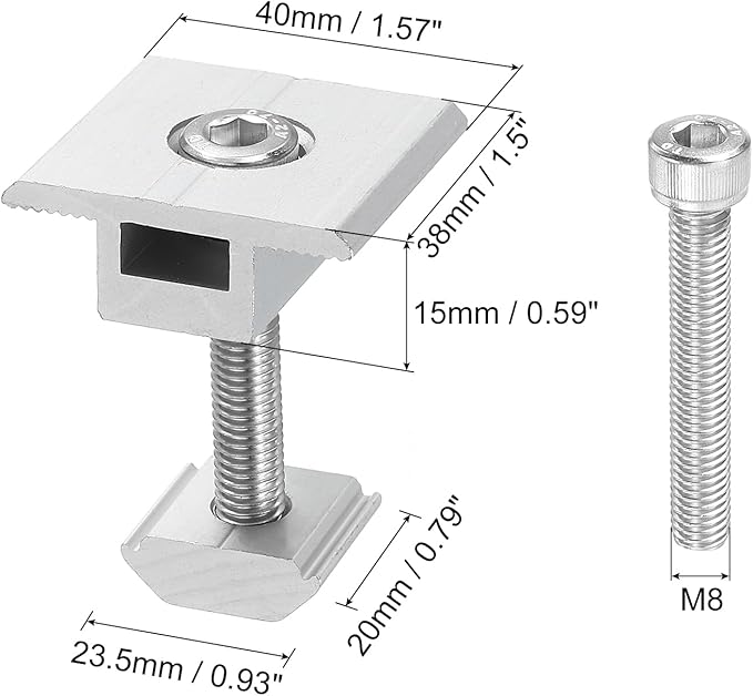 uxcell 12Pcs Solar Panel Middle Clamp, 40mm Aluminum Solar Panel Center Clamps PV Solar Rail Mounting System Install Hardware, Silver